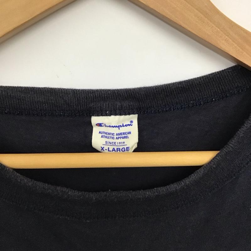 チャンピオン Champion Tシャツ 半袖 半袖カットソー プリントTシャツ クルーネックカットソー XL ロゴ、文字 紺 / ネイビー / navy メンズ USED 古着 中古 10153575