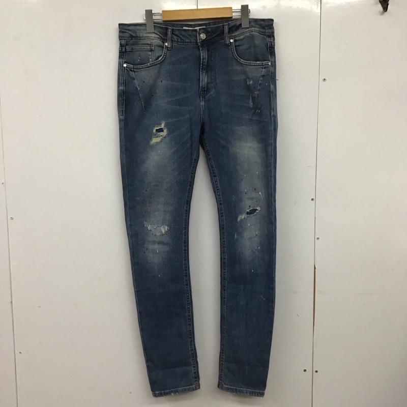 ザラ ZARA パンツ デニム、ジーンズ デニムパンツ スリムパンツ カジュアルパンツ ストレッチパンツ 44 プリント X ダメージ加工 インディゴ / インディゴ / Indigo メンズ USED 古着 中古 10153577