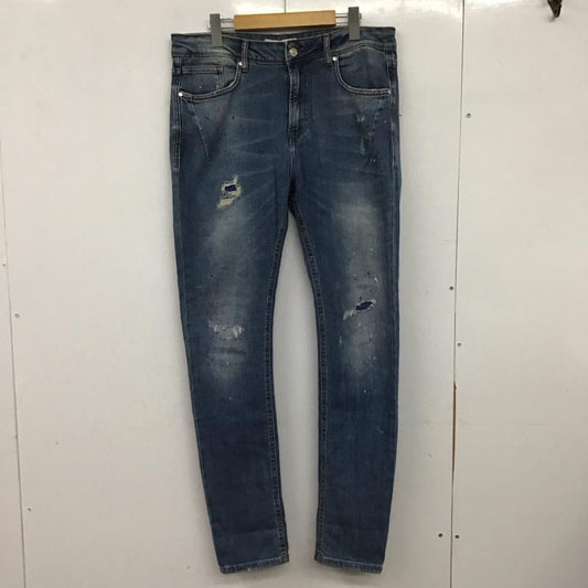 ザラ ZARA パンツ デニム、ジーンズ デニムパンツ スリムパンツ カジュアルパンツ ストレッチパンツ 44 プリント X ダメージ加工 インディゴ / インディゴ / Indigo メンズ USED 古着 中古 10153577