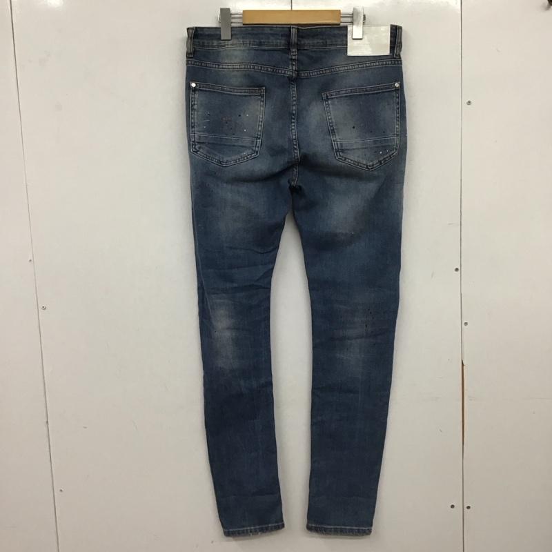 ザラ ZARA パンツ デニム、ジーンズ デニムパンツ スリムパンツ カジュアルパンツ ストレッチパンツ 44 プリント X ダメージ加工 インディゴ / インディゴ / Indigo メンズ USED 古着 中古 10153577