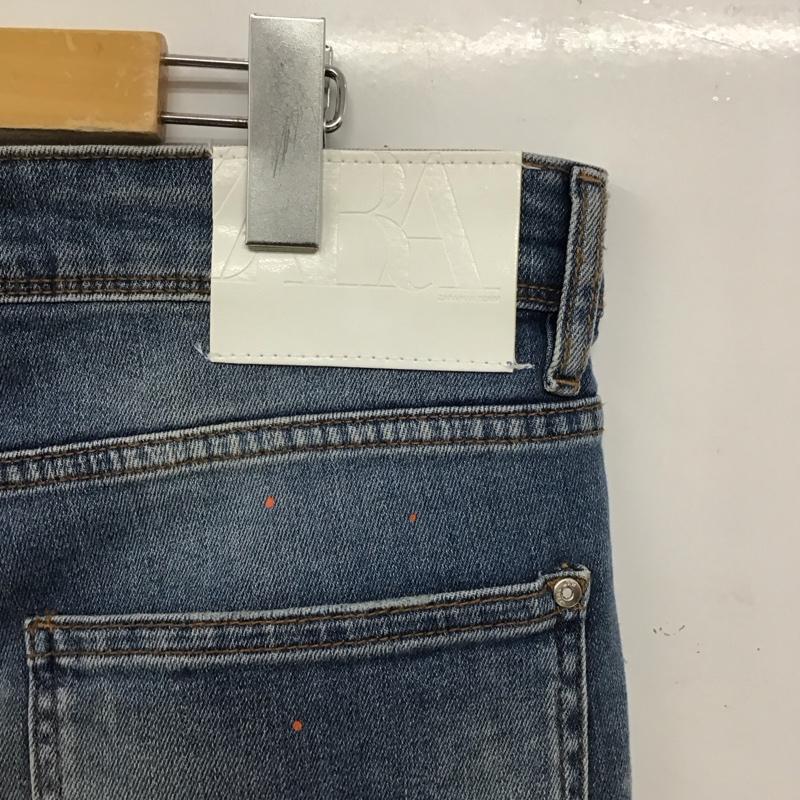 ザラ ZARA パンツ デニム、ジーンズ デニムパンツ スリムパンツ カジュアルパンツ ストレッチパンツ 44 プリント X ダメージ加工 インディゴ / インディゴ / Indigo メンズ USED 古着 中古 10153577