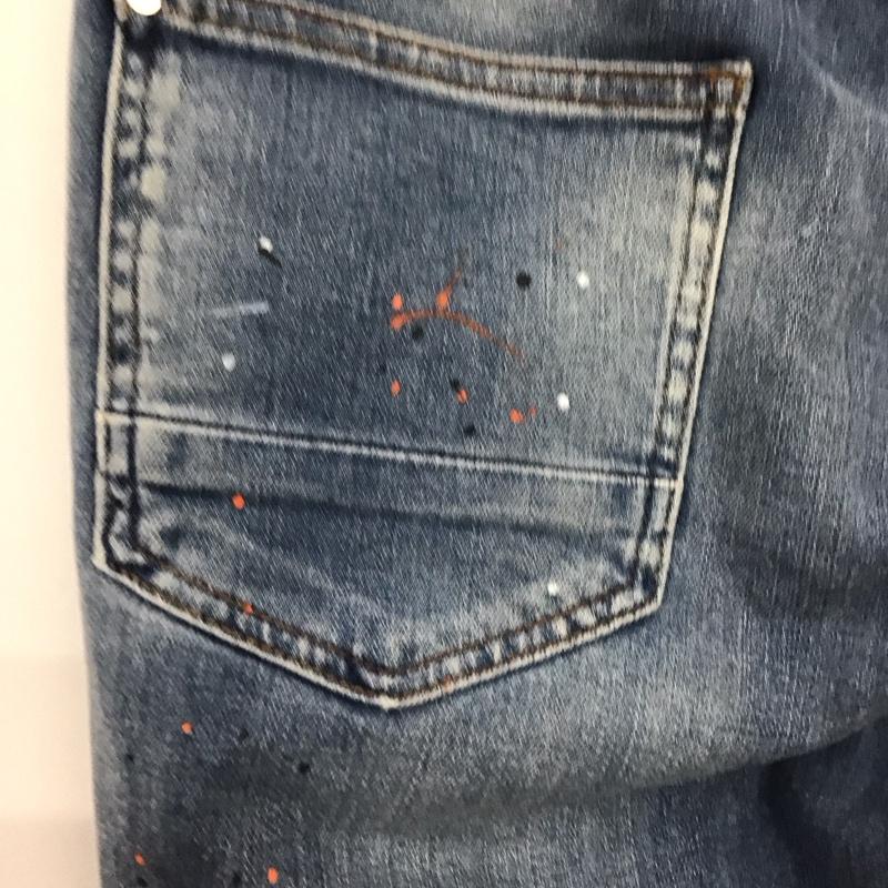 ザラ ZARA パンツ デニム、ジーンズ デニムパンツ スリムパンツ カジュアルパンツ ストレッチパンツ 44 プリント X ダメージ加工 インディゴ / インディゴ / Indigo メンズ USED 古着 中古 10153577