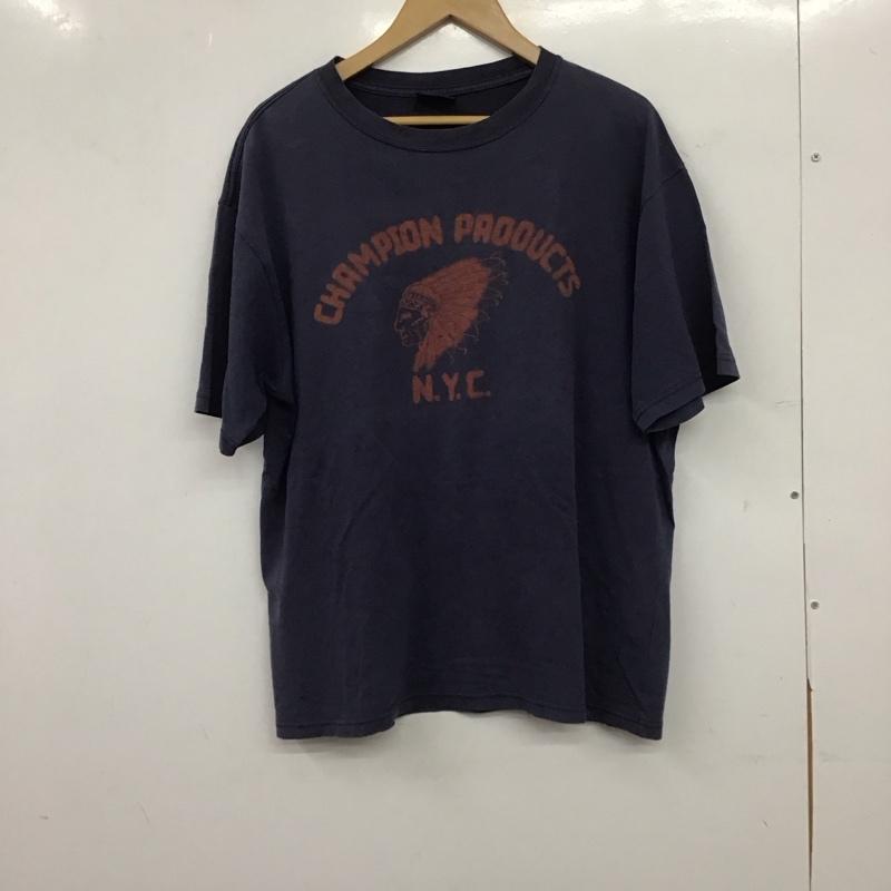 チャンピオン Campion Tシャツ 半袖 半袖カットソー プリントTシャツ クルーネックカットソー L ロゴ、文字 紺 / ネイビー / navy メンズ USED 古着 中古 10153608
