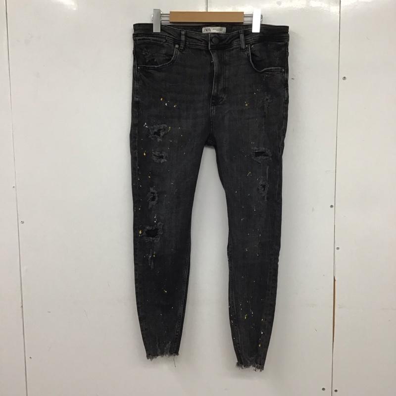 ザラ ZARA パンツ デニム、ジーンズ デニムパンツ スリムパンツ カジュアルパンツ ストレッチパンツ 42インチ プリント X ダメージ加工 ダークグレー / ダークグレー / メンズ USED 古着 中古 10153622