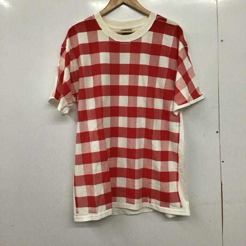 グッドイナフ GOODENOUGH Tシャツ 半袖 半袖カットソー プリントTシャツ クルーネックカットソー L チェック 白 / ホワイト / white X 赤 / レッド / red メンズ USED 古着 中古 10153648