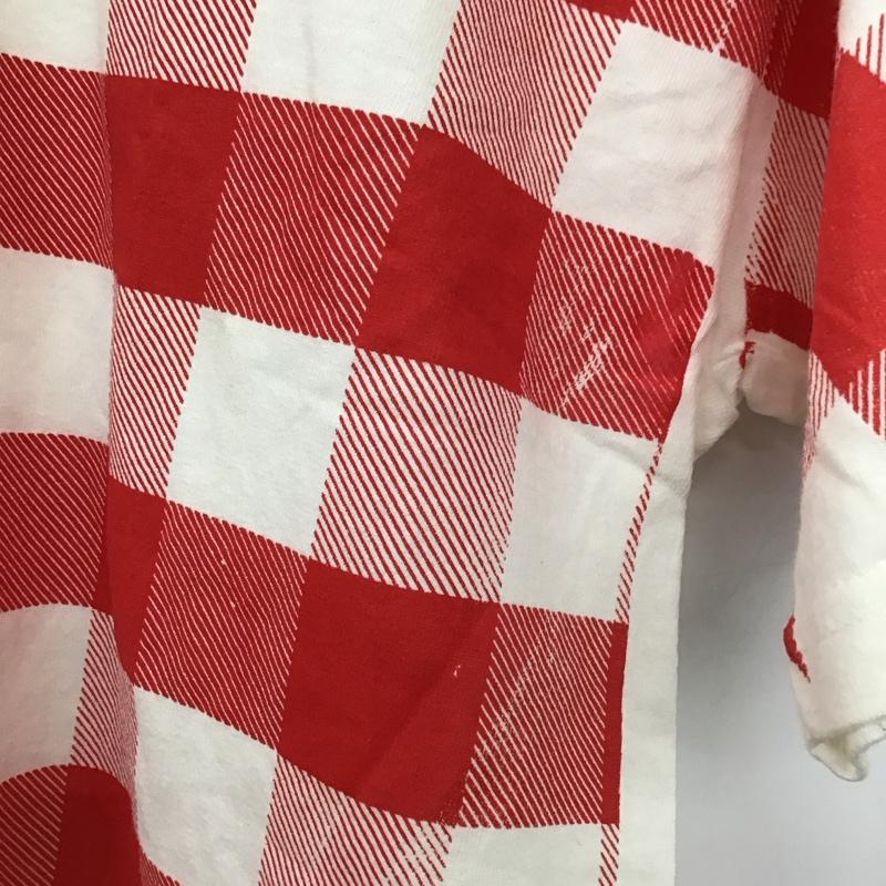 グッドイナフ GOODENOUGH Tシャツ 半袖 半袖カットソー プリントTシャツ クルーネックカットソー L チェック 白 / ホワイト / white X 赤 / レッド / red メンズ USED 古着 中古 10153648