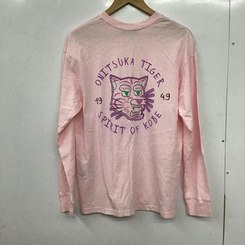 オニツカタイガー ONITSUKA TIGER カットソー 長袖 長袖カットソー プリントカットソー クルーネック S ロゴ、文字 桃 / ピンク / pink メンズ USED 古着 中古 10153655