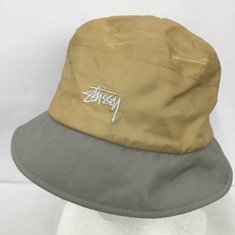ステューシー STUSSY 帽子 ハット バケットハット バケハ ロゴ、文字 ベージュ / ベージュ / beige X 灰 / グレー / gray メンズ USED 古着 中古 10153659