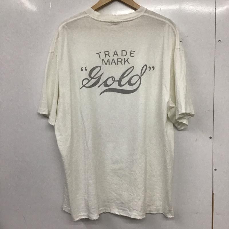 ゴールド GOLD Tシャツ 半袖 半袖カットソー プリントTシャツ クルーネックカットソー XL ロゴ、文字 白 / ホワイト / white メンズ USED 古着 中古 10153699