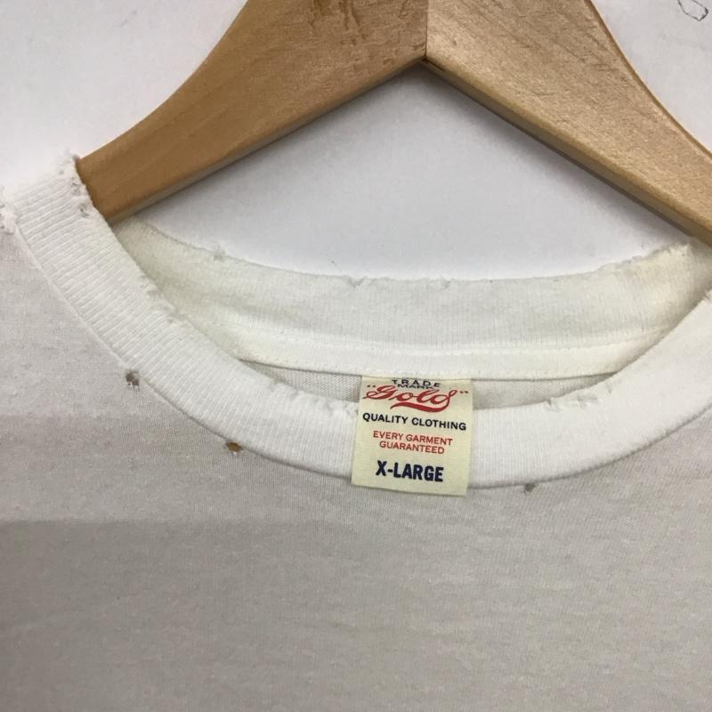 ゴールド GOLD Tシャツ 半袖 半袖カットソー プリントTシャツ クルーネックカットソー XL ロゴ、文字 白 / ホワイト / white メンズ USED 古着 中古 10153699