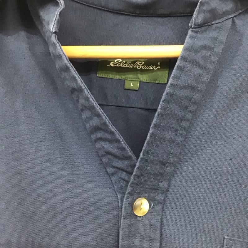 エディーバウアー Eddie Bauer シャツ、ブラウス 半袖 半袖シャツ プルオーバーシャツ L 無地 紺 / ネイビー / navy メンズ USED 古着 中古 10153711