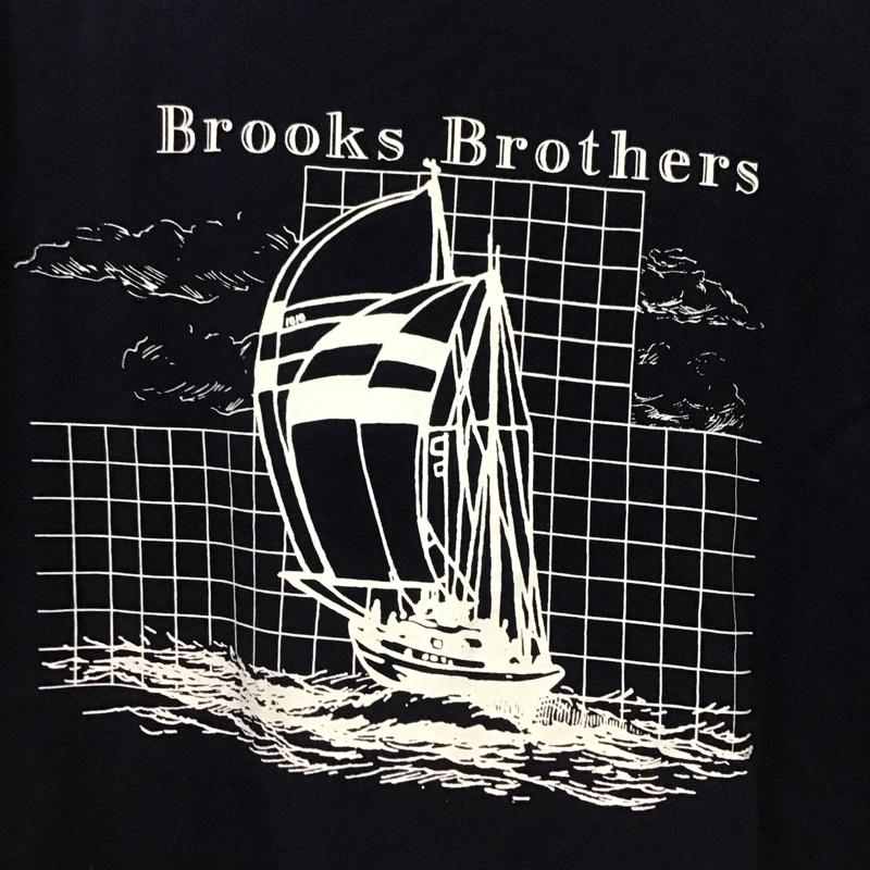 ブルックスブラザーズ BROOKS BROTHERS Tシャツ 半袖 半袖カットソー プリントTシャツ クルーネックカットソー L ロゴ、文字 紺 / ネイビー / navy メンズ USED 古着 中古 10153734