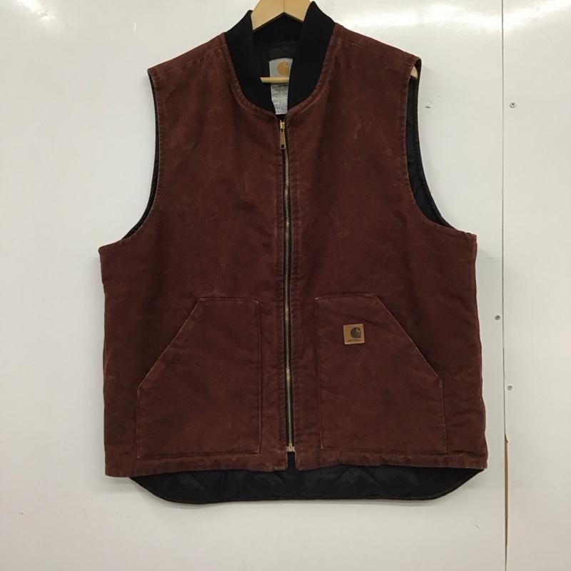 カーハート Carhartt ベスト ベスト ジップアップベスト ノースリーブカットソー アウター XL ロゴ、文字 茶 / ブラウン / brown メンズ USED 古着 中古 10153737