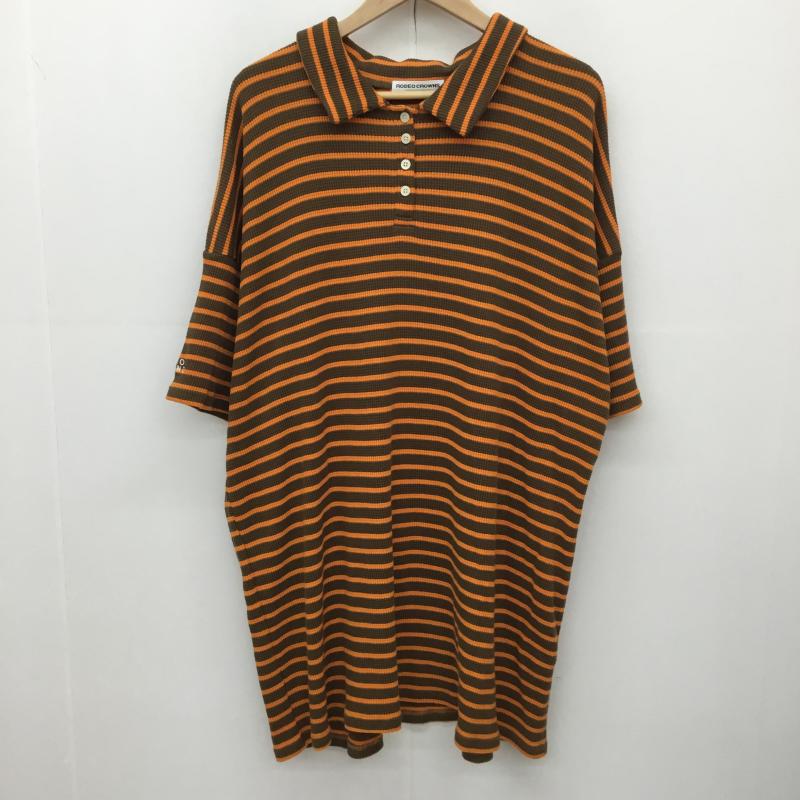 ロデオクラウンズ Rodeo Crowns ワンピース ひざ丈スカート ポロワンピース FREE ボーダー柄 茶 / ブラウン / brown X 橙 / オレンジ / orange レディース USED 古着 中古 10153757