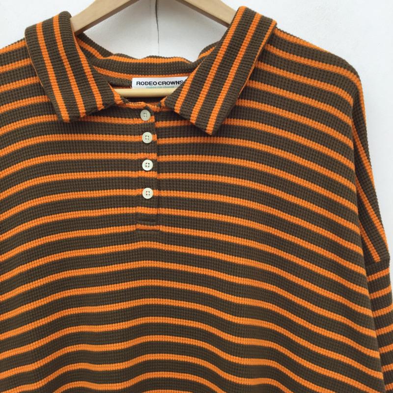 ロデオクラウンズ Rodeo Crowns ワンピース ひざ丈スカート ポロワンピース FREE ボーダー柄 茶 / ブラウン / brown X 橙 / オレンジ / orange レディース USED 古着 中古 10153757
