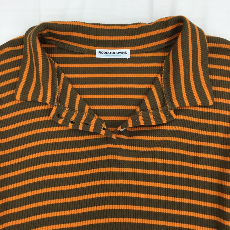 ロデオクラウンズ Rodeo Crowns ワンピース ひざ丈スカート ポロワンピース FREE ボーダー柄 茶 / ブラウン / brown X 橙 / オレンジ / orange レディース USED 古着 中古 10153757