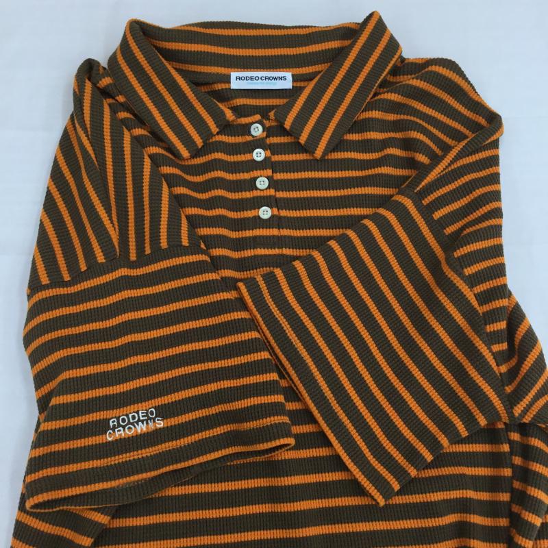 ロデオクラウンズ Rodeo Crowns ワンピース ひざ丈スカート ポロワンピース FREE ボーダー柄 茶 / ブラウン / brown X 橙 / オレンジ / orange レディース USED 古着 中古 10153757