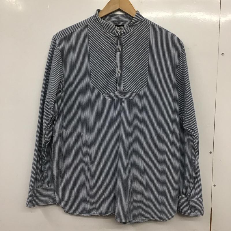 モヒート MOJITO シャツ、ブラウス 長袖 長袖シャツ プルオーバーシャツ ノーカラーシャツ M ストライプ 黒 / ブラック / black X インディゴ / インディゴ / Indigo メンズ USED 古着 中古 10153794