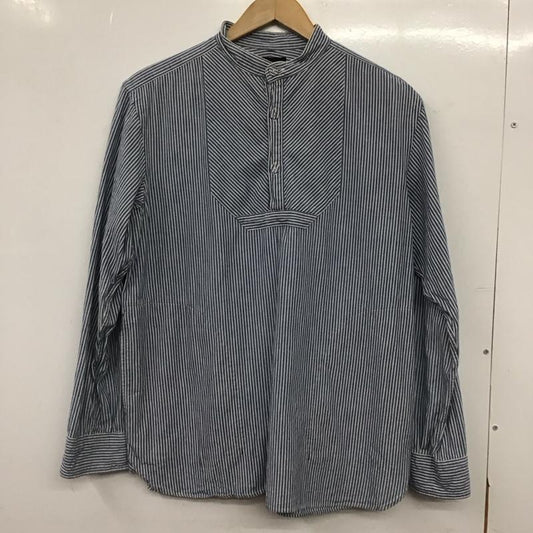 モヒート MOJITO シャツ、ブラウス 長袖 長袖シャツ プルオーバーシャツ ノーカラーシャツ M ストライプ 黒 / ブラック / black X インディゴ / インディゴ / Indigo メンズ USED 古着 中古 10153794