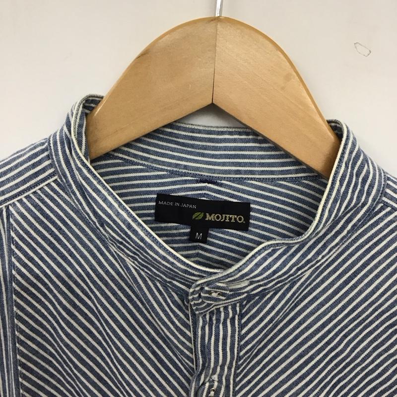 モヒート MOJITO シャツ、ブラウス 長袖 長袖シャツ プルオーバーシャツ ノーカラーシャツ M ストライプ 黒 / ブラック / black X インディゴ / インディゴ / Indigo メンズ USED 古着 中古 10153794