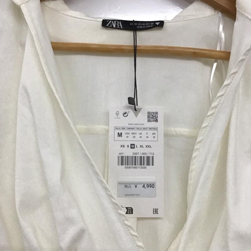ザラ ZARA カットソー 半袖 タグ付 M 無地 白 / ホワイト / white レディース USED 古着 中古 10153908