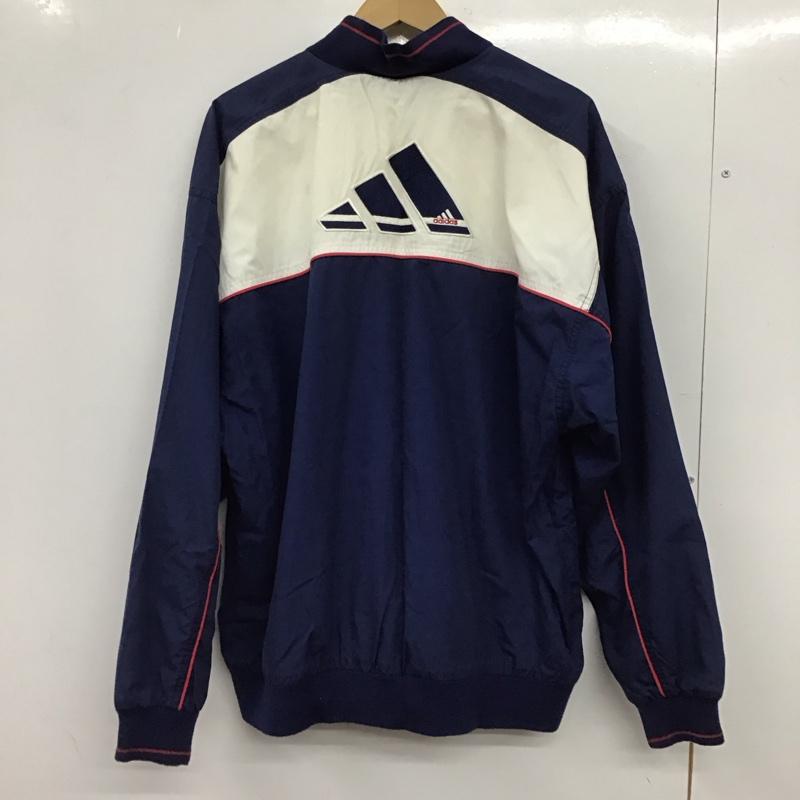 アディダス adidas ジャケット、上着 ジャンパー、ブルゾン ジップアップジャケット アウター 古着 ロゴ、文字 紺 / ネイビー / navy X 白 / ホワイト / white メンズ USED 古着 中古 10153919