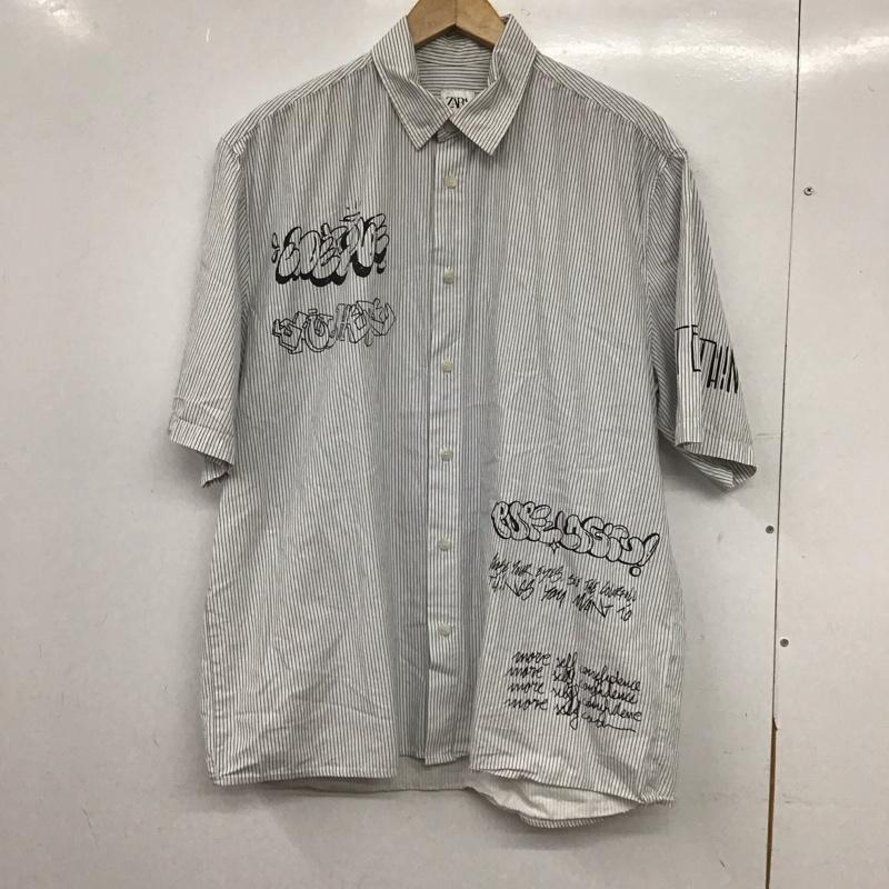 ザラ ZARA シャツ、ブラウス 半袖 半袖シャツ プリントシャツ ストライプシャツ ストライプ 白 / ホワイト / white メンズ USED 古着 中古 10153926