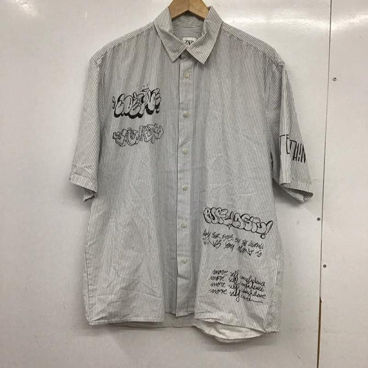 ザラ ZARA シャツ、ブラウス 半袖 半袖シャツ プリントシャツ ストライプシャツ ストライプ 白 / ホワイト / white メンズ USED 古着 中古 10153926