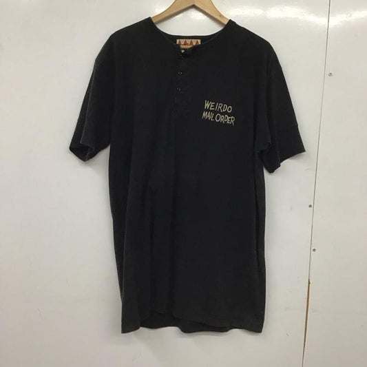 ウィアード WEIRDO Tシャツ 半袖 半袖カットソー プリントTシャツ ヘンリーネックカットソー XL ロゴ、文字 ダークグレー / ダークグレー / メンズ USED 古着 中古 10153967