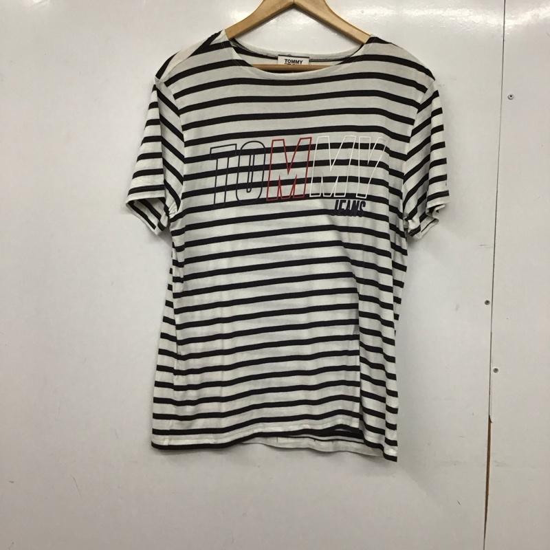 トミー ジーンズ TOMMY JEANS Tシャツ 半袖 半袖カットソー プリントTシャツ クルーネックカットソー S ボーダー柄 白 / ホワイト / white メンズ USED 古着 中古 10154009