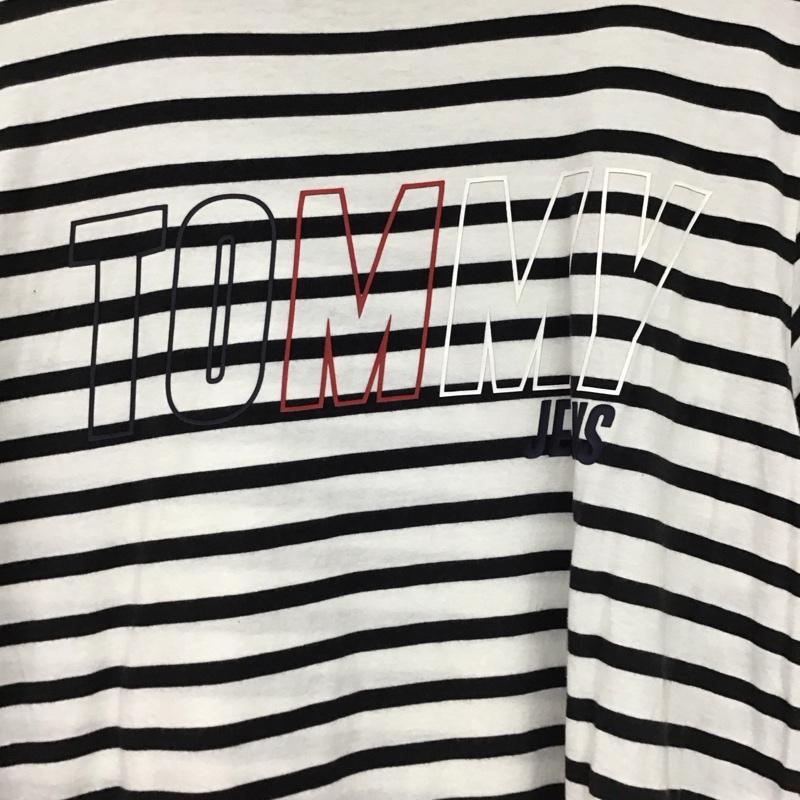 トミー ジーンズ TOMMY JEANS Tシャツ 半袖 半袖カットソー プリントTシャツ クルーネックカットソー S ボーダー柄 白 / ホワイト / white メンズ USED 古着 中古 10154009