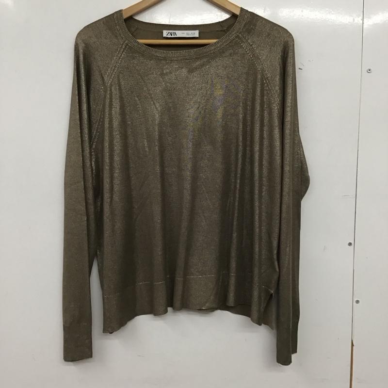ザラ ZARA ニット、セーター 長袖 長袖ニットカットソー クルーネック セーター L 無地 茶 / ブラウン / brown レディース USED 古着 中古 10154121