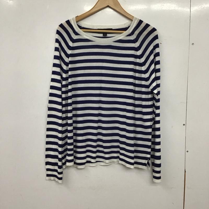 ザラ ZARA ニット、セーター 長袖 長袖ニットカットソー クルーネック セーター L ボーダー柄 白 / ホワイト / white X 青 / ブルー / blue レディース USED 古着 中古 10154123