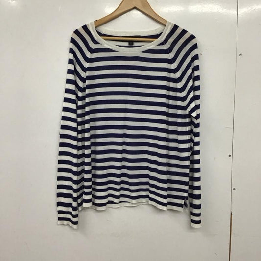 ザラ ZARA ニット、セーター 長袖 長袖ニットカットソー クルーネック セーター L ボーダー柄 白 / ホワイト / white X 青 / ブルー / blue レディース USED 古着 中古 10154123
