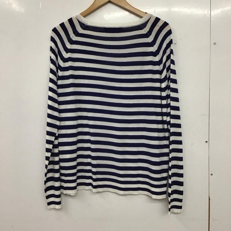 ザラ ZARA ニット、セーター 長袖 長袖ニットカットソー クルーネック セーター L ボーダー柄 白 / ホワイト / white X 青 / ブルー / blue レディース USED 古着 中古 10154123