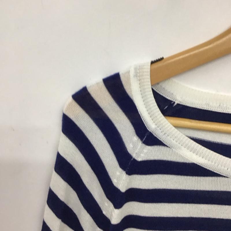 ザラ ZARA ニット、セーター 長袖 長袖ニットカットソー クルーネック セーター L ボーダー柄 白 / ホワイト / white X 青 / ブルー / blue レディース USED 古着 中古 10154123