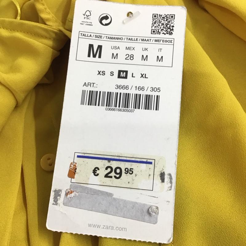 ザラ ZARA シャツ、ブラウス 長袖 長袖シャツ 無地シャツ ノーカラーシャツ M 無地 黄 / イエロー / yellow レディース USED 古着 中古 10154146