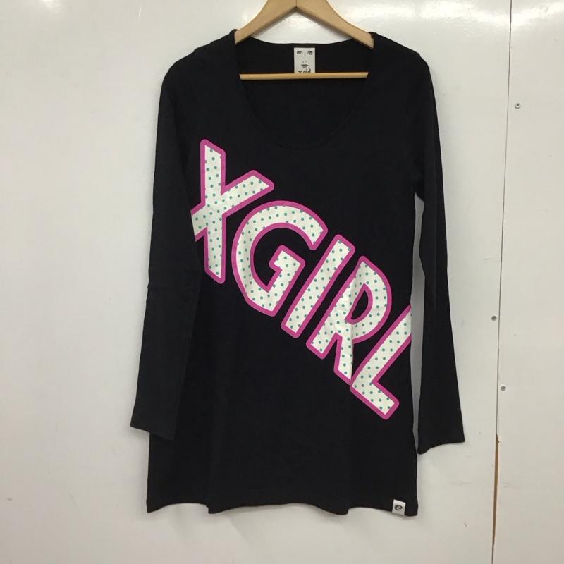 エックスガール X-girl ワンピース ミニスカート 0523325 長袖 カットソー クルーネック チュニック 2 ロゴ、文字 黒 / ブラック / black レディース USED 古着 中古 10154210