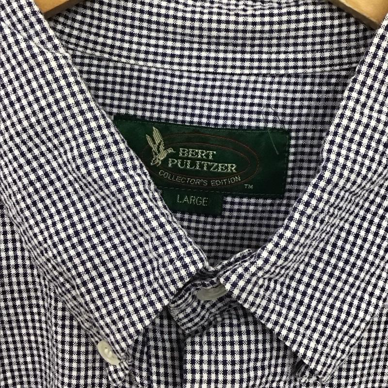 バートピューリッツァー BERT PULITZER シャツ、ブラウス 半袖 半袖シャツ チェックシャツ ボタンダウンシャツ プルオーバーシャツ L チェック 白 / ホワイト / white X 紺 / ネイビー / navy メンズ USED 古着 中古 10154263