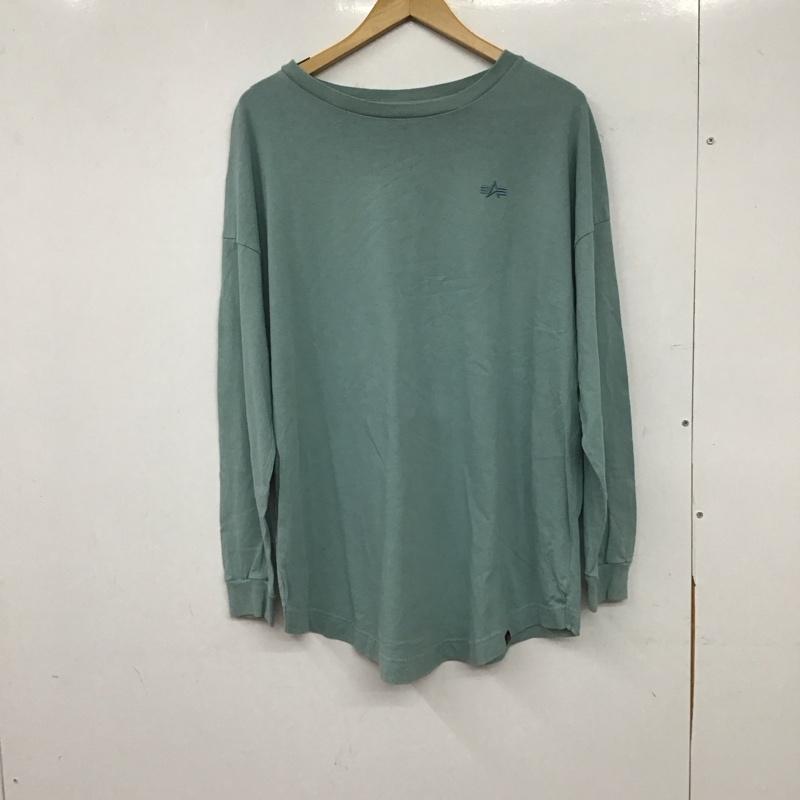 アルファインダストリー Alpha Industries カットソー 長袖 長袖カットソー 刺繍カットソー クルーネック S ロゴ、文字 薄緑 / ライトグリーン / メンズ USED 古着 中古 10154281
