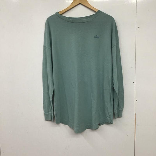 アルファインダストリー Alpha Industries カットソー 長袖 長袖カットソー 刺繍カットソー クルーネック S ロゴ、文字 薄緑 / ライトグリーン / メンズ USED 古着 中古 10154281