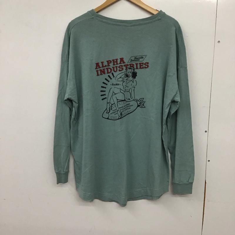 アルファインダストリー Alpha Industries カットソー 長袖 長袖カットソー 刺繍カットソー クルーネック S ロゴ、文字 薄緑 / ライトグリーン / メンズ USED 古着 中古 10154281