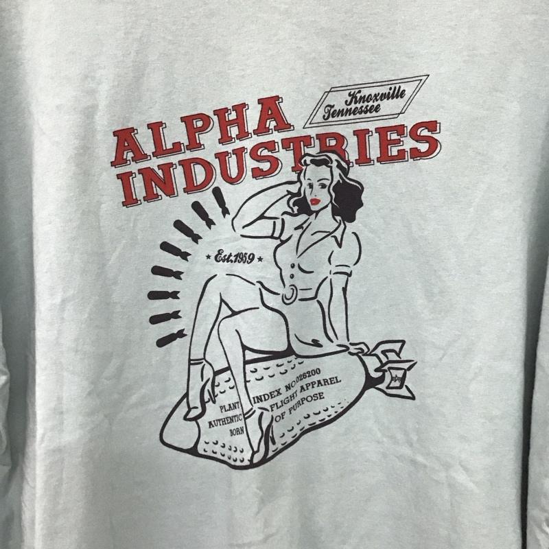 アルファインダストリー Alpha Industries カットソー 長袖 長袖カットソー 刺繍カットソー クルーネック S ロゴ、文字 薄緑 / ライトグリーン / メンズ USED 古着 中古 10154281