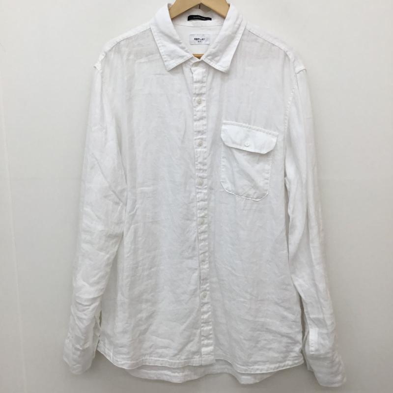 リプレイ REPLAY シャツ、ブラウス 長袖 リプレイ REPLAY メンズ 長袖リネンシャツ M4082A XL 無地 白 / ホワイト / white メンズ USED 古着 中古 10154302