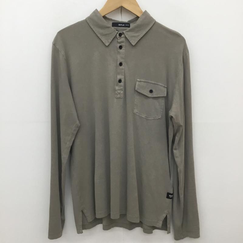 リプレイ REPLAY ポロシャツ 長袖 replay 長袖 ポロシャツ L 無地 グレージュ / グレージュ / メンズ USED 古着 中古 10154303