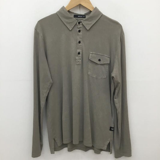 リプレイ REPLAY ポロシャツ 長袖 replay 長袖 ポロシャツ L 無地 グレージュ / グレージュ / メンズ USED 古着 中古 10154303