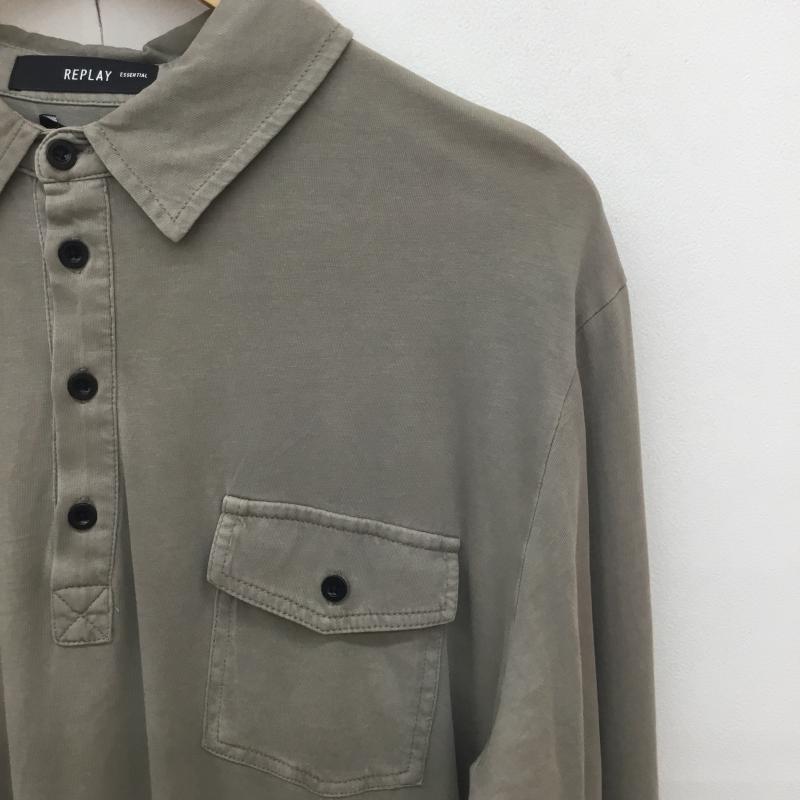 リプレイ REPLAY ポロシャツ 長袖 replay 長袖 ポロシャツ L 無地 グレージュ / グレージュ / メンズ USED 古着 中古 10154303