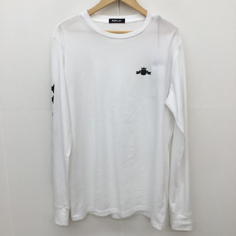 リプレイ REPLAY Tシャツ 長袖 REPLAY リプレイ tシャツ 長袖 ロンt プリント ロゴ アメカジ M6474-000-22980P XL ロゴ、文字 白 / ホワイト / white メンズ USED 古着 中古 10154388