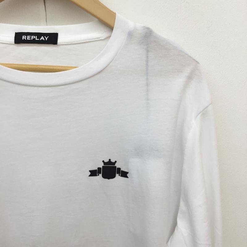 リプレイ REPLAY Tシャツ 長袖 REPLAY リプレイ tシャツ 長袖 ロンt プリント ロゴ アメカジ M6474-000-22980P XL ロゴ、文字 白 / ホワイト / white メンズ USED 古着 中古 10154388