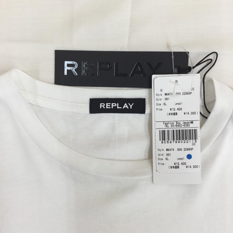 リプレイ REPLAY Tシャツ 長袖 REPLAY リプレイ tシャツ 長袖 ロンt プリント ロゴ アメカジ M6474-000-22980P XL ロゴ、文字 白 / ホワイト / white メンズ USED 古着 中古 10154388